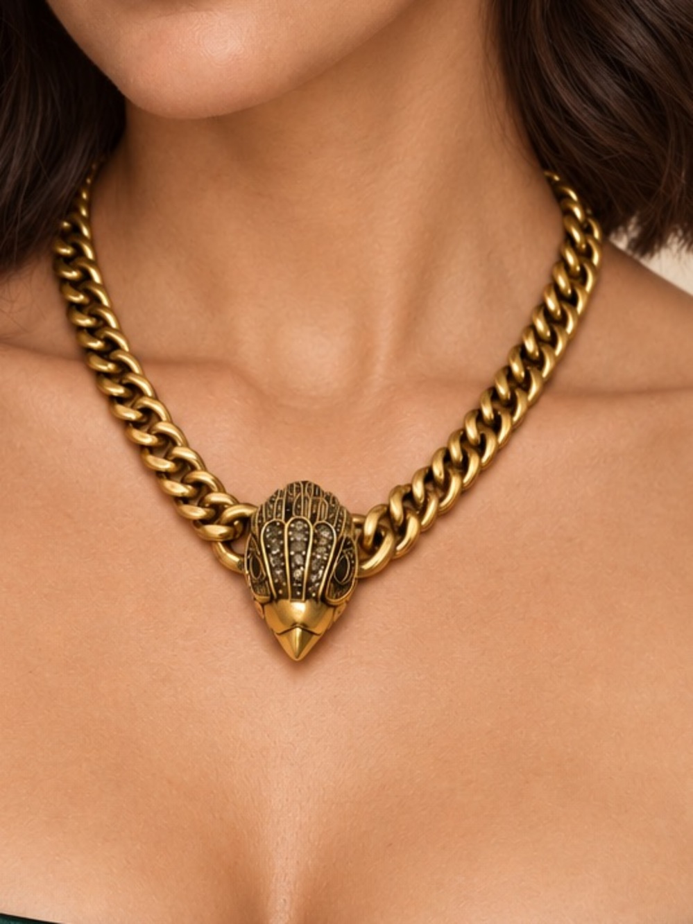 Antique Bird Gold Chunky Chain Necklace